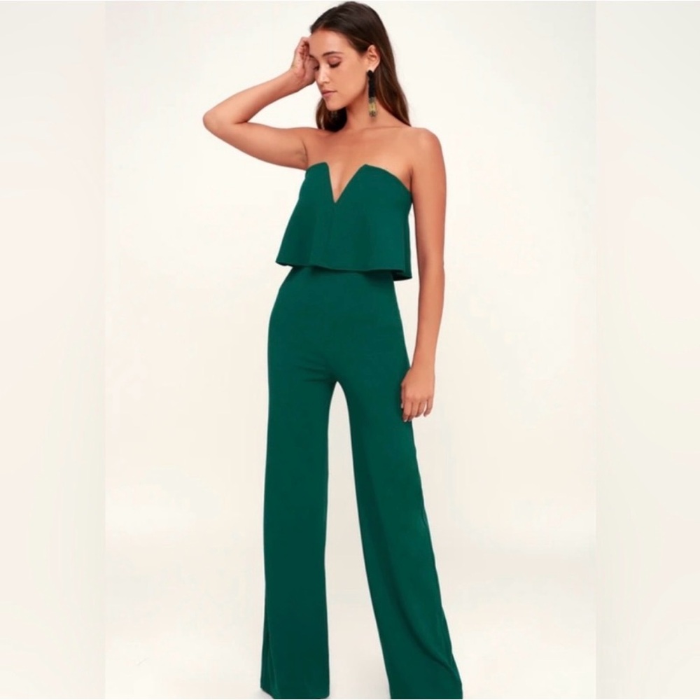 Lulu's Strapless Emerald Jumpsuit